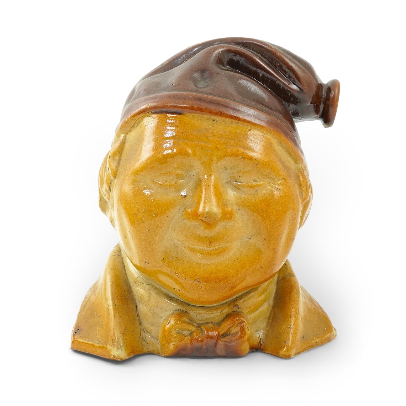 A large 19th century Johnny Souter, salt glazed stoneware spirit flask impressed T A Moss wine and spirit Merchant Bell Mount street Grosvenor square, 28cm high